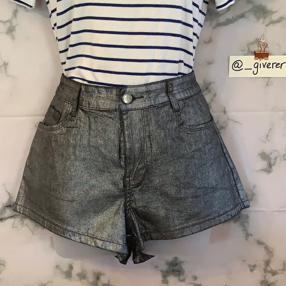 30 Silver Metallic 5 Pocket Denim Shorts
